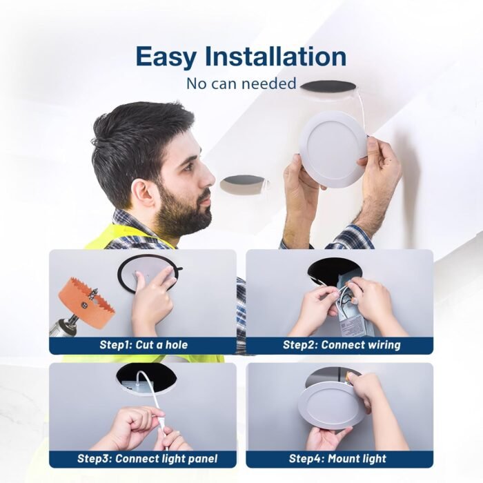 Amico 6 Pack 6 Inch 5CCT Ultra-Thin LED Recessed Ceiling Light with Junction Box, 2700K/3000K/3500K/4000K/5000K Selectable, 12W Eqv 110W 1050LM Brightness Dimmable Canless Wafer Downlight, ETL & FCC - Image 5