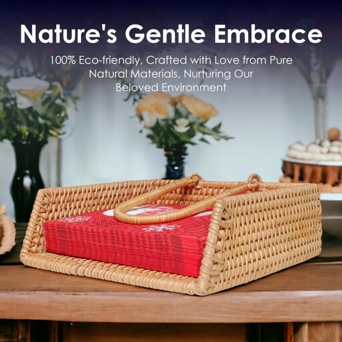 Rattan Napkin Holder, Handcrafted Flat Napkin Holder Basket, Napkin Holder For Kitchen Tables, Indoor And Outdoor, Picnic, Restaurants, Cafe, Home Decor, Cocktail Napkin 5x5in (Elite Pattern) - Image 4
