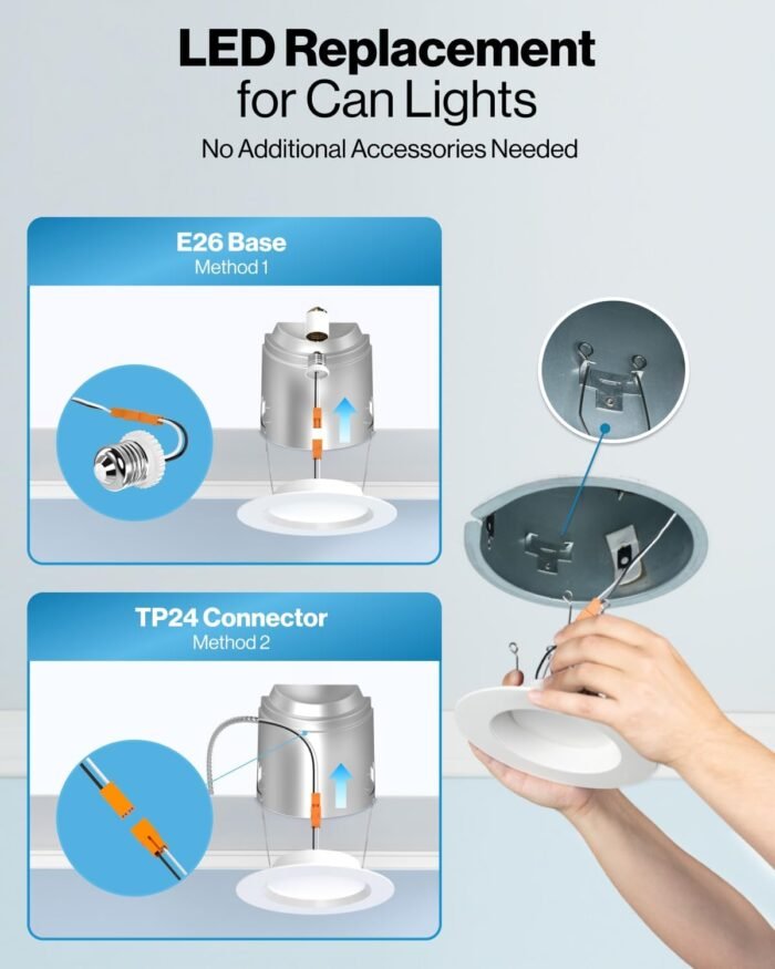 Sunco 5CCT Retrofit LED Recessed Lighting 6 Inch, 2700K/3000K/3500K/4000K/5000K Selectable, Dimmable Can Lights, Smooth Trim, 13W=75W, 965LM, Damp Rated, UL-Certified 4 Pack - Image 5