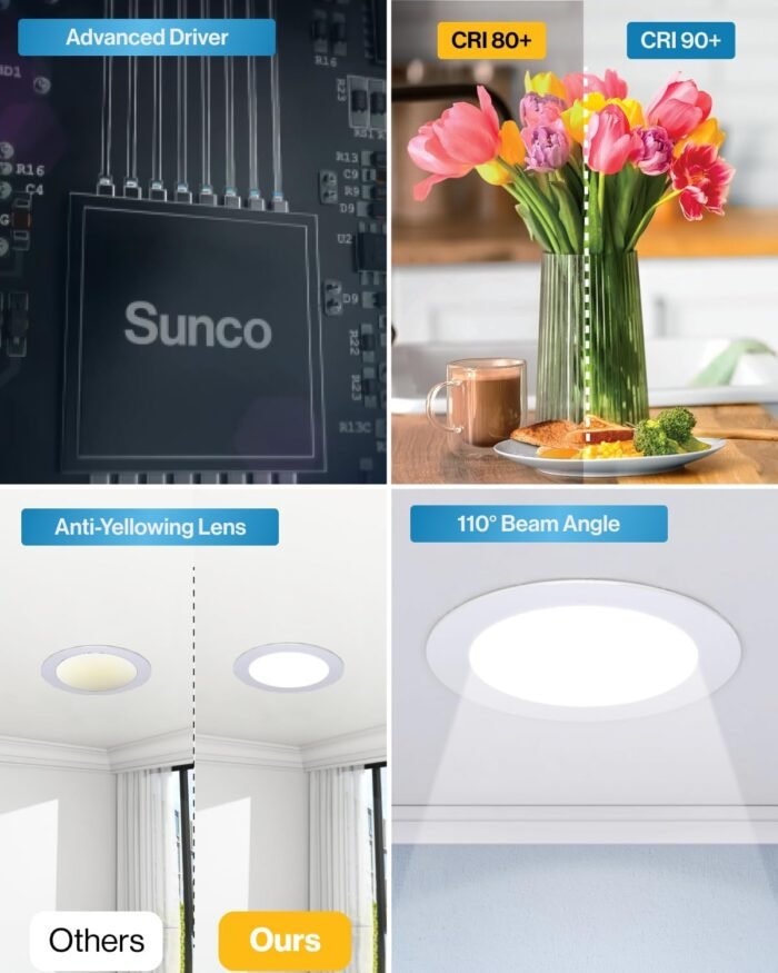 Sunco 12 Pack 4 Inch Ultra Thin LED Recessed Ceiling Lights Slim 2700K Soft White, Dimmable, 10W, Wafer Thin, Canless with Junction Box - Image 7