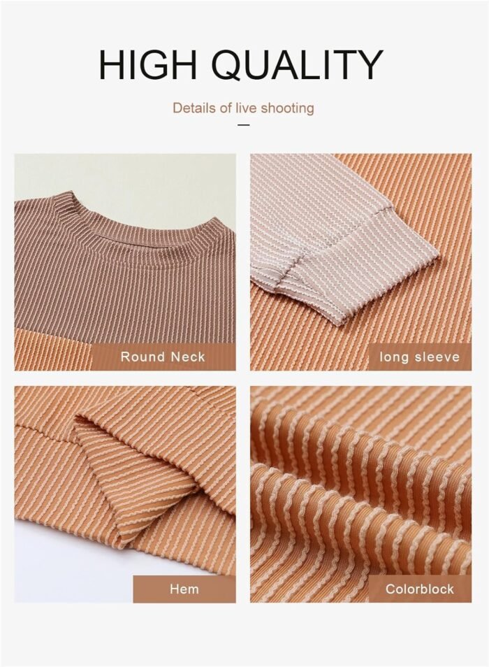 Dokotoo Womens Fashion 2024 Color Block Long Sleeve Crewneck Knitted Casual Loose Pullover Shirts Tops - Image 7