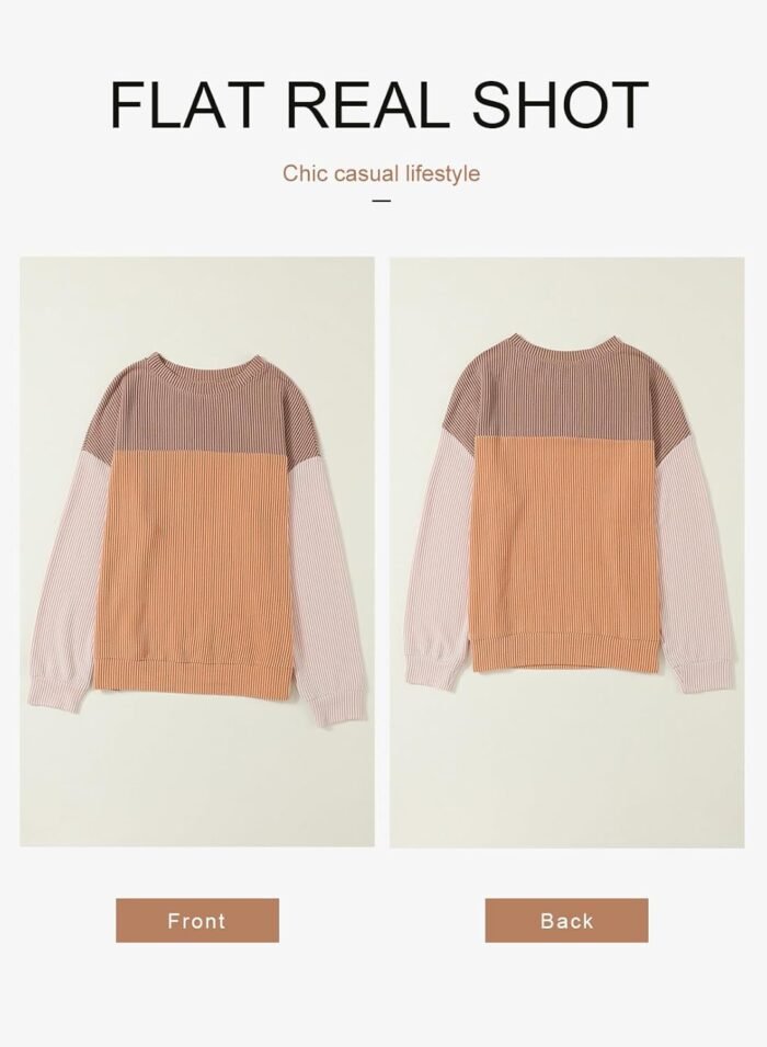 Dokotoo Womens Fashion 2024 Color Block Long Sleeve Crewneck Knitted Casual Loose Pullover Shirts Tops - Image 8