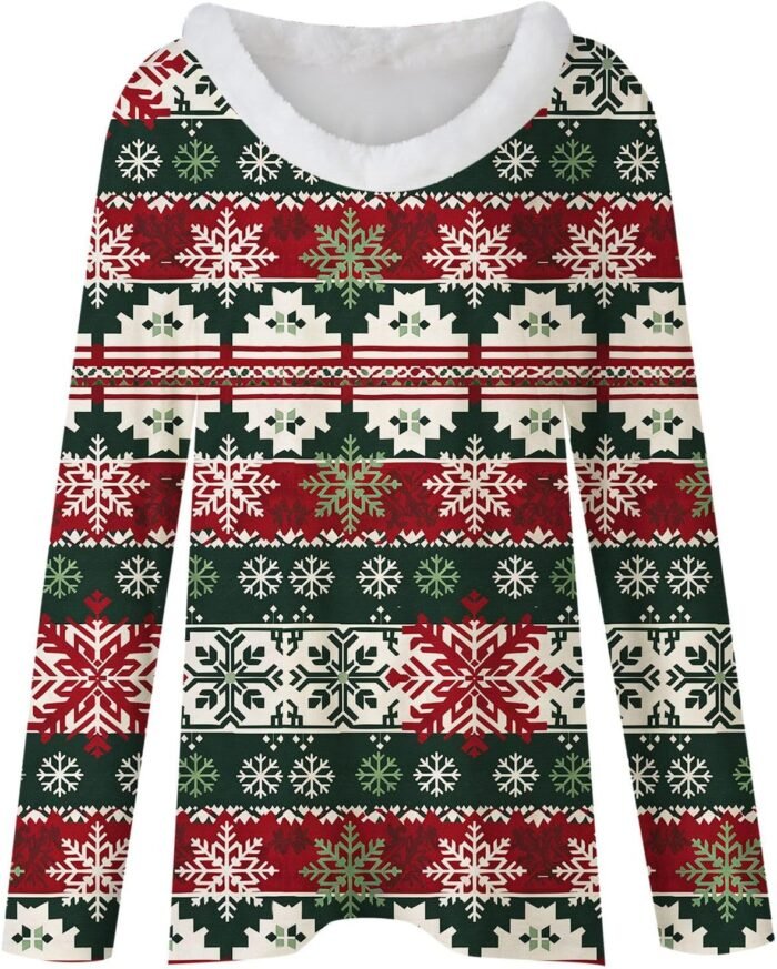 Christmas Floral V Neck Long Sleeve T Shirt with Collar for Women Cap Sleeve V Neck - Image 4