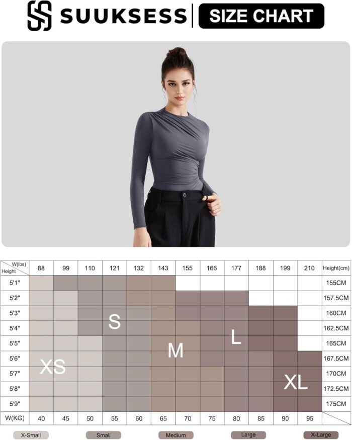 SUUKSESS Women Business Casual Long Sleeve Tops Double Lined Basic T Shirts - Image 8