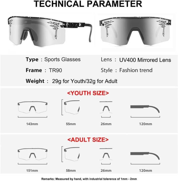 Two Sizes Baseball Sunglasses For Adults and Youth Boys Girls Kids UV400 Men Women Outdoor Sports Sun Glasses - Image 5