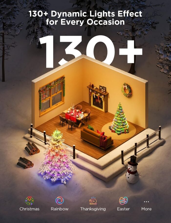 Govee Christmas Lights 2, RGBWIC 99FT 300LEDs Christmas Tree Lights with Shape Mapping Function, Smart Holiday String Lights for Christmas Decor, 130+ Preset Scenes, Voice and APP Control, Green Wire - Image 4