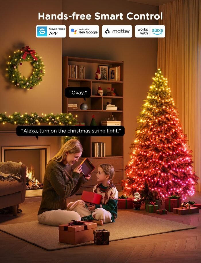 Govee Christmas Lights 2, RGBWIC 99FT 300LEDs Christmas Tree Lights with Shape Mapping Function, Smart Holiday String Lights for Christmas Decor, 130+ Preset Scenes, Voice and APP Control, Green Wire - Image 8
