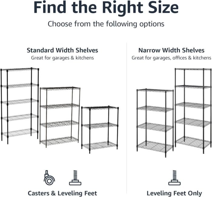 Amazon Basics 5-Shelf Multipurpose Adjustable Sturdy Steel Storage Shelving Unit, Easy Assembly, 13.4" D x 23.2"W x 60"H, Black - Image 4