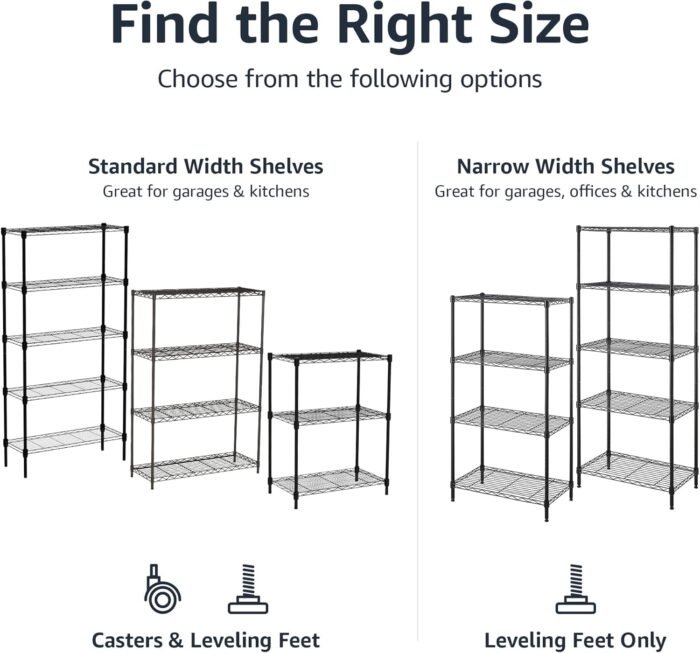 Amazon Basics 4-Shelf Adjustable Heavy Duty Steel Wire Rack Storage Shelving Organizer for Kitchen, Garage, 36" L x 14" W x 54" H, Black - Image 4