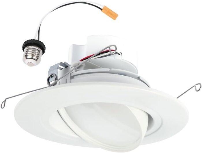HALO RA 6 inch Gimbal LED Recessed Adjustable Light Trim, Selectable 600/900 Lumens, 5 Selectable Color Temperatures Plus Dim to Warm, 120-Volt, White