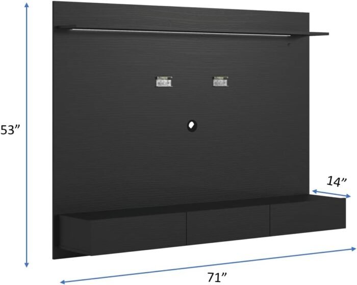 Modern Freestanding Floating Entertainment Center, Floating TV Stand Wall Mounted, Floating TV Wall Panel for 75 inch TVs, Home Theater with LED Strip, Pull-Out Drawers and Overhead Shelf – Black - Image 3