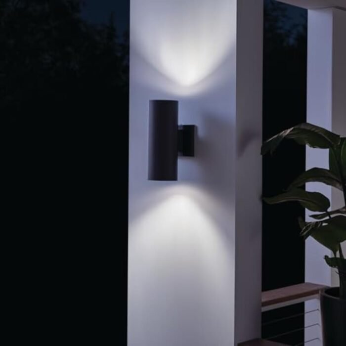 Kichler Cylinders 12" Outdoor Wall Sconce in Black, 2-Light Exterior Wall Light, Cylinder Fixture, (12" H x 5" W) , 9244BK - Image 7