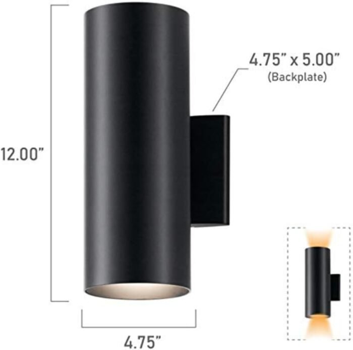 Kichler Cylinders 12" Outdoor Wall Sconce in Black, 2-Light Exterior Wall Light, Cylinder Fixture, (12" H x 5" W) , 9244BK - Image 4