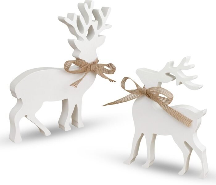 2Pcs Reindeer Christmas Decorations Rustic Wooden Christmas Reindeer Figurine, Reindeer Decor for Home Decor Shelf Cabinet Table, Home Display, Tabletop - Image 2