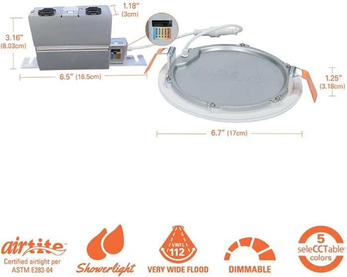 HALO HLB 6 Inch Canless Ultra-Thin Recessed Lighting LED Wafer Light for Ceiling and Shower, 6 Pack, 5 Selectable Color Temperatures, 1025 Lumens, Wet Rated, UL Certified, Energy Star - Image 4