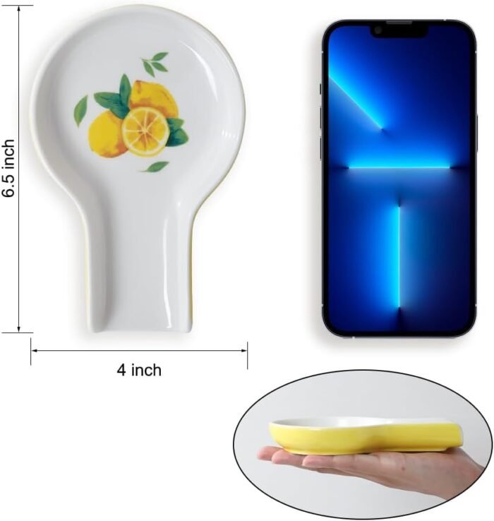 Spoon Rest - Lemon Spoon Rest for Stove Top for Cooking Spoons Spatula Lemon Kitchen Decor Ceramic Spoon Rest for Kitchen Counter with Gift Box Ready - Image 2