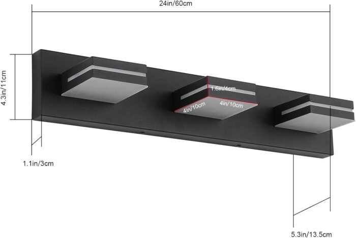 SineRise LED Modern Bathroom Vanity Light Fixtures (3-Light, 24-Inch), Matte Black Modern Acrylic Bathroom Wall Lighting Fixtures Over Mirror (Cool White 6000K) - Image 7