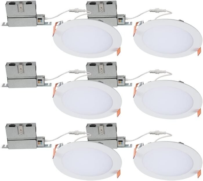 HALO HLB 6 Inch Canless Ultra-Thin Recessed Lighting LED Wafer Light for Ceiling and Shower, 6 Pack, 5 Selectable Color Temperatures, 1025 Lumens, Wet Rated, UL Certified, Energy Star