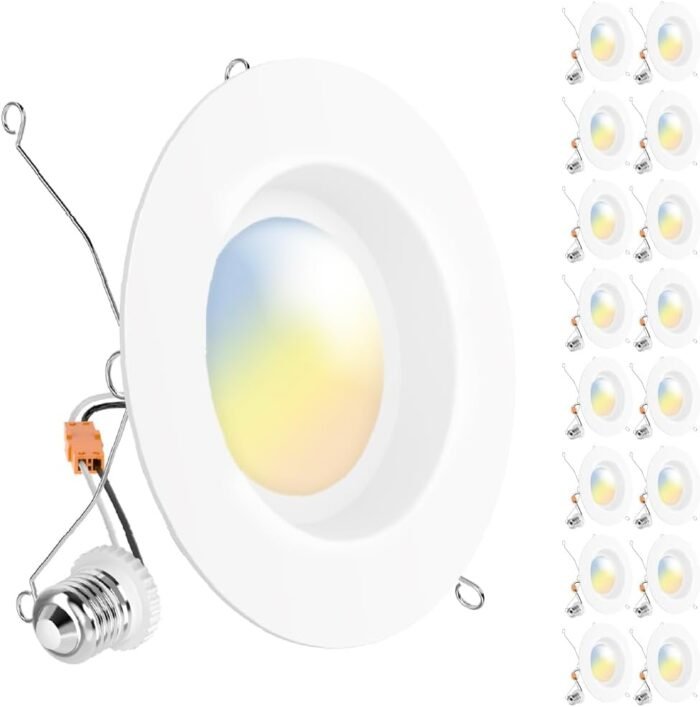 Sunco 16 Pack 5CCT Retrofit LED Recessed Lighting 6 Inch, 2700K/3000K/3500K/4000K/5000K Selectable, Dimmable Can Lights, Smooth Trim, 13W=75W, 965LM, Damp Rated, UL-Certified