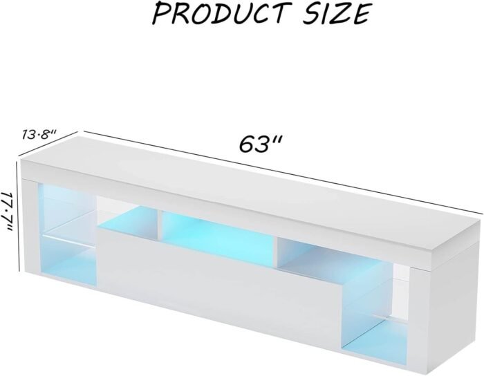 Gitua Floating TV Stand Wall Mounted, High Gloss LED Entertainment Center with Storage and Adjustable Glass Shelf, TV Stand for 65 Inch TV, Gaming Media Center Console Table with Lights, White - Image 2
