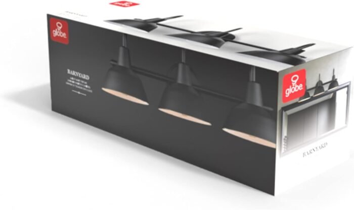 Globe Electric 65554 Barnyard 3-Light Vanity Light, Matte Black, White Interior Shades - Image 7