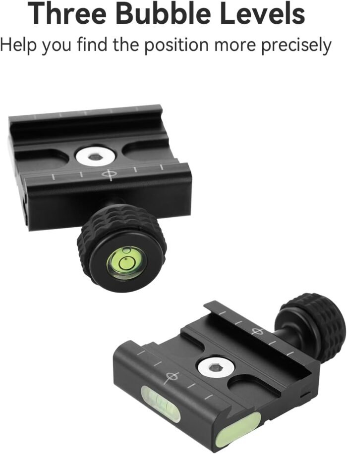 UTEBIT 50mm Arca Swiss Quick Release Plate, Aluminum QR Clamp Adapter Set with 3/8"&1/4" Screw Hole, Built-in Bubble Level Compatible with Manfrotto DSLR Camera Tripod Ball Head Monopod - Image 2