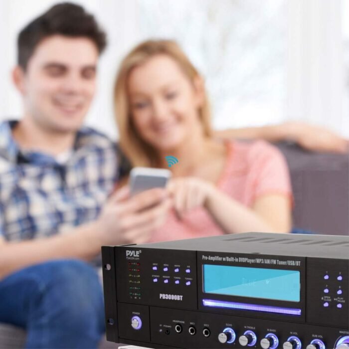 Home Theater Bluetooth Amplifier Receiver - 4 Channel 3000 Watt Stereo Speaker Home Audio Amplifier Receiver w/Radio, USB, 2 Microphone w/Echo, CD DVD Player, LCD, Rack Mount - Pyle PD3000BT.5 - Image 5