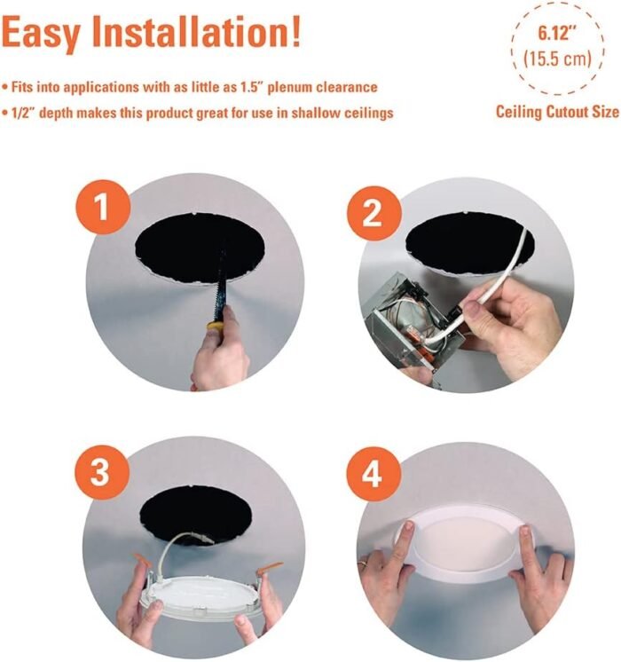 HALO HLB 6 Inch Canless Ultra-Thin Recessed Lighting LED Wafer Light for Ceiling and Shower, 6 Pack, 5 Selectable Color Temperatures, 1025 Lumens, Wet Rated, UL Certified, Energy Star - Image 7