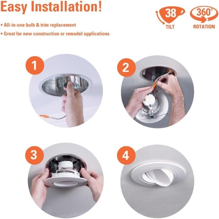 HALO RA 6 inch Gimbal LED Recessed Adjustable Light Trim, Selectable 600/900 Lumens, 5 Selectable Color Temperatures Plus Dim to Warm, 120-Volt, White - Image 8