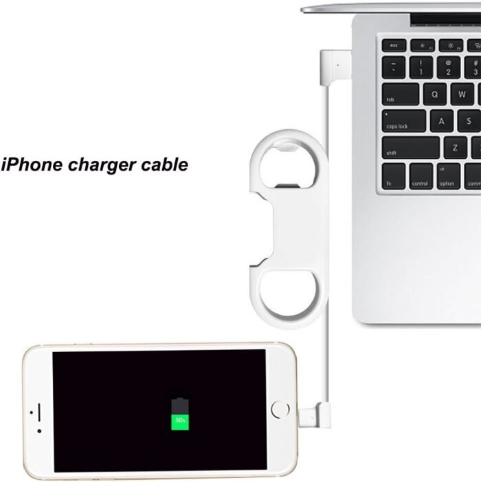 iPhone Charge Lightning Cable + Keychain + Bottle Opener + Aluminum Carabiner,Portable Multifunction Keychain Bottle Opener USB Charging Cord Short Cable for iPhone X/8/7/6S,Gift for Men Women(White) - Image 3