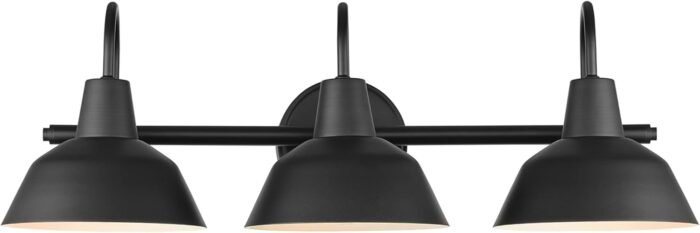 Globe Electric 65554 Barnyard 3-Light Vanity Light, Matte Black, White Interior Shades - Image 5