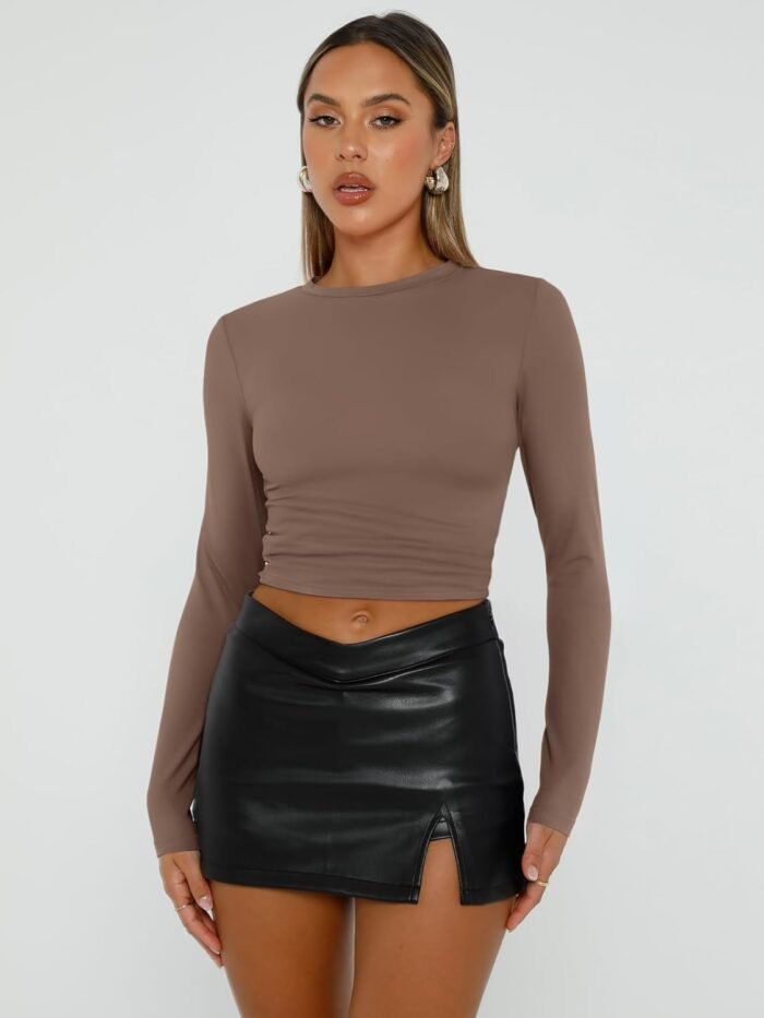 Trendy Queen Womens Long Sleeve Shirts Basic Crop Tops Tight Slim Fit Cute Teen Girls Fall Winter Y2k Clothes - Image 2