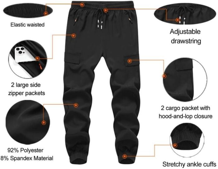 Boy's Cargo Joggers Pants Youth Quick Dry Hiking Lightweight Pants for Sports Outdoor with Zipper Pockets - Image 2