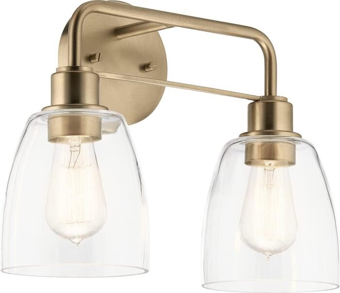 Kichler, Meller 15.25 Inch 2 Light Vanity Light with Clear Glass in Champagne Bronze, 55101CPZ