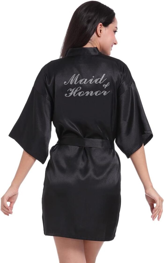 Women's Satin Robes with Rhinestones Bride Bridesmaid Short Sleepwear Wedding Party Dressing Gown