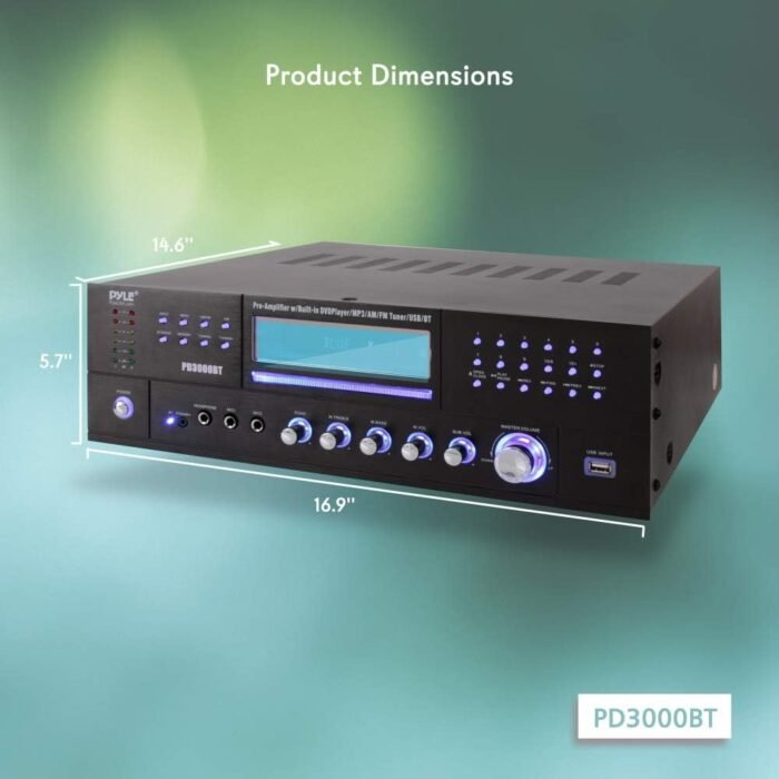 Home Theater Bluetooth Amplifier Receiver - 4 Channel 3000 Watt Stereo Speaker Home Audio Amplifier Receiver w/Radio, USB, 2 Microphone w/Echo, CD DVD Player, LCD, Rack Mount - Pyle PD3000BT.5 - Image 3