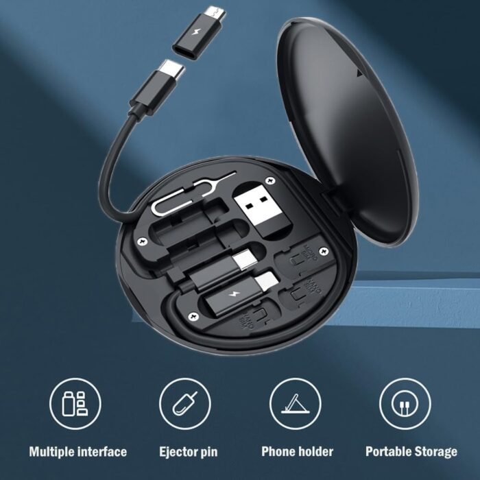 Yesimla USB C Adapter OTG Cable Kit, Multi Charging Cable Case Convertor USB C to iOS Device/Type C/Micro/USB A Adapter, Data Transfer Contains Card Slot for Traveling, Use as Phone Holder (Black) - Image 2