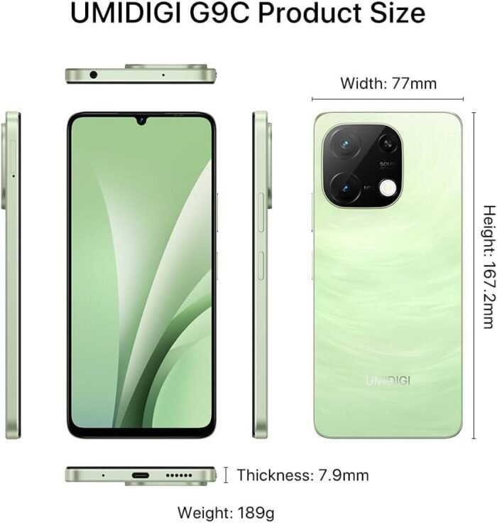 UMIDIGI G9C Android 14 Unlocked Cellphone,Octa-core 12GB +128GB Expand 1TB Unlocked Smartphone,6.75" HD+ 90Hz,5000mAh Battery,50MP Camera,Wi-Fi 2.4G/5G,GPS,BT 5.4,NFC,AI Face Unlock,Warranty,Green - Image 8