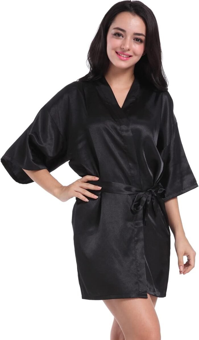 Women's Satin Robes with Rhinestones Bride Bridesmaid Short Sleepwear Wedding Party Dressing Gown - Image 2