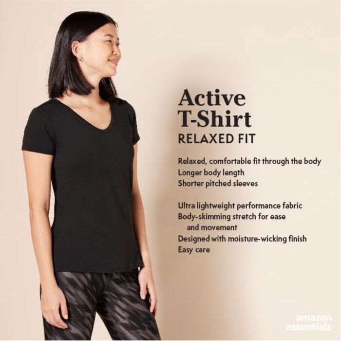 Amazon Essentials Women's Tech Stretch Short-Sleeve V-Neck T-Shirt (Available in Plus Size), Pack of 2 - Image 2