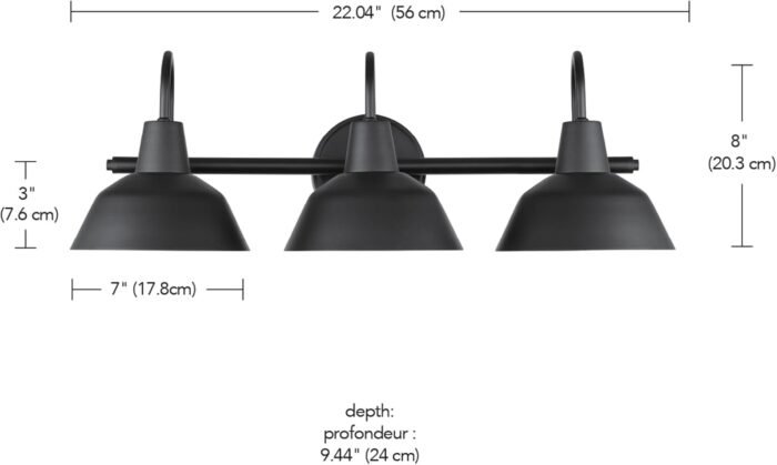 Globe Electric 51710 Bathroom Accessory Set, Matte Black, 3-Light Vanity Light, Towel Bar, Towel Ring, Robe Hook, Toilet Paper Holder, Bathroom Lights Over Mirror, Home Décor, Brooklyn, 5-Piece - Image 12