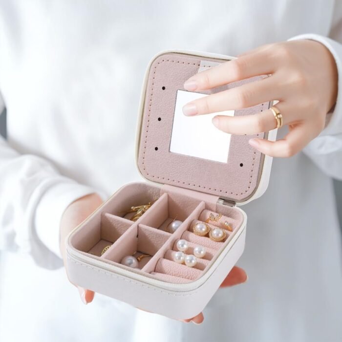 Travel Jewelry Organizer, White Mini Travel Jewelry Case Bridesmaid Gifts, Jewelry Box Personalized Gifts for Women, Ring Earring Jewelry Holder Birthday Gifts for Girls, Initial D (White, D) - Image 3