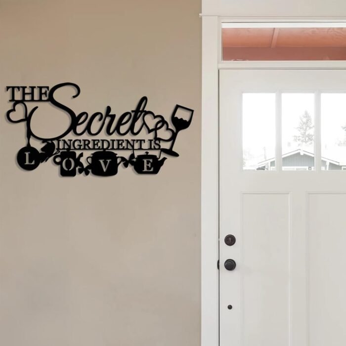 XORT The Secret Ingredient is Love Metal Wall Art Sign, Farmhouse Dining Room Kitchen Wall Decor Housewarming Gift Counter Pantry Sign. (Black -16 x 8 inch) - Image 3