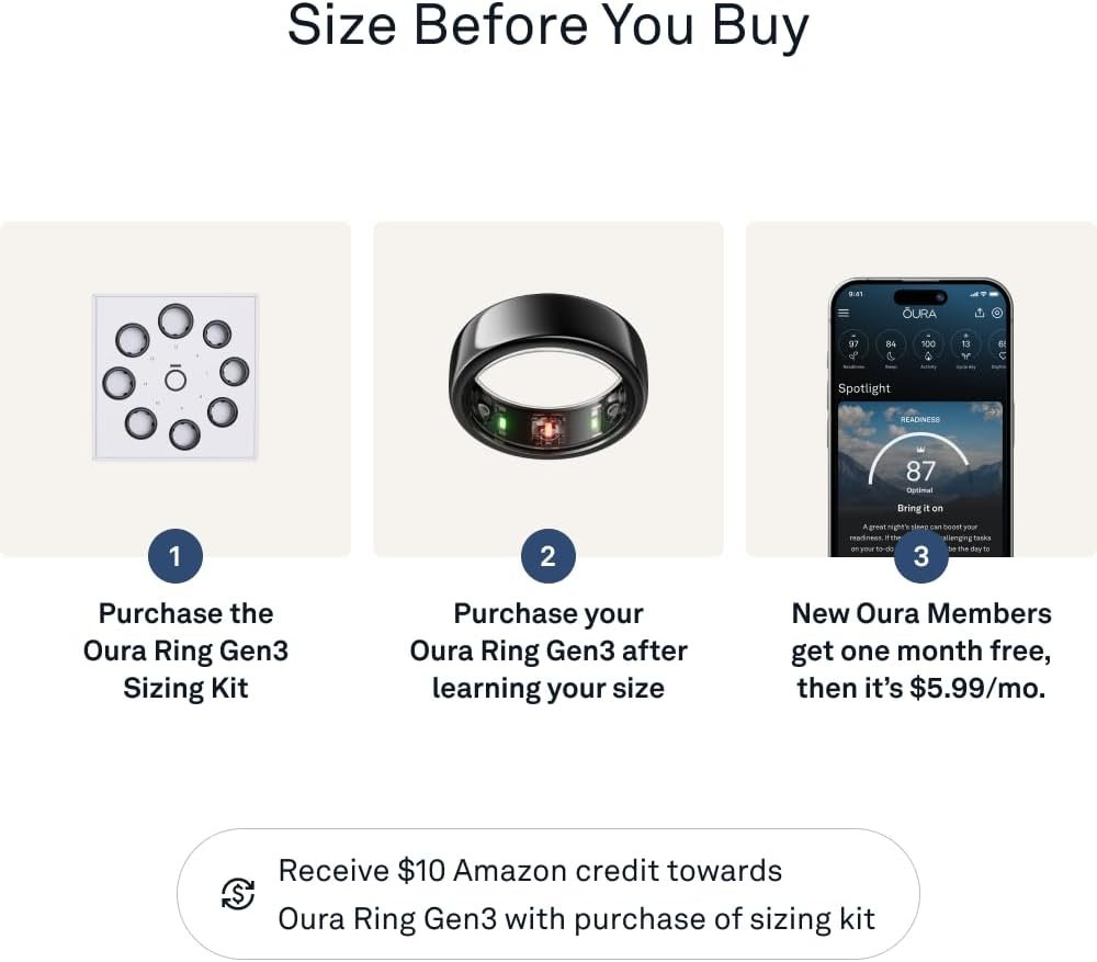 Oura Ring Gen3 Horizon - Black - Size 12 - Smart Ring - Size First with Oura Ring Gen3 Sizing Kit - Sleep Tracking Wearable - Heart Rate - Fitness Tracker - 5-7 Days Battery Life - Image 3