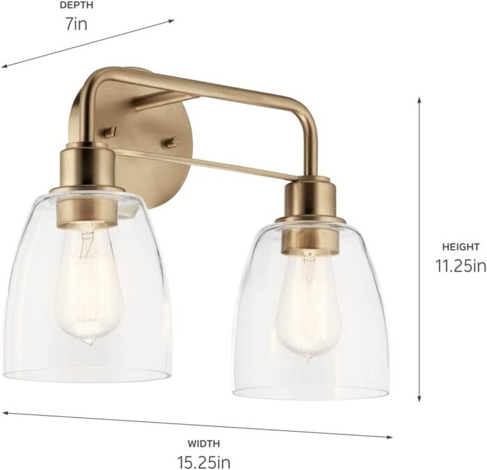 Kichler, Meller 15.25 Inch 2 Light Vanity Light with Clear Glass in Champagne Bronze, 55101CPZ - Image 2