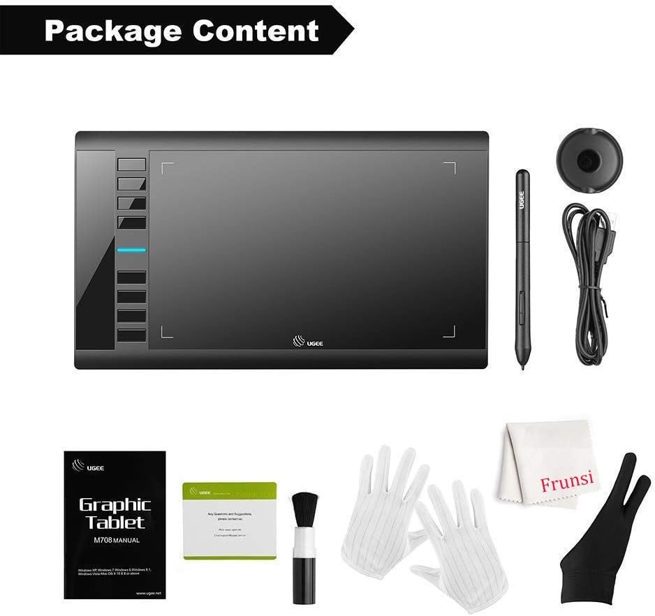Graphics Drawing Tablet, UGEE M708 10 x 6 inch Large Drawing Tablet with 8 Hot Keys, Passive Stylus of 8192 Levels Pressure, UGEE M708 Graphics Tablet for Paint, Design, Art Creation Sketch Black - Image 8