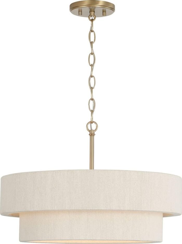 Capital Lighting 349841MA Delaney Modern Hand-Wrapped Rope Drum Pendant Ceiling Light Fixture, 4-Light 240 Total Watts, 13" H x 20" W, Matte Brass