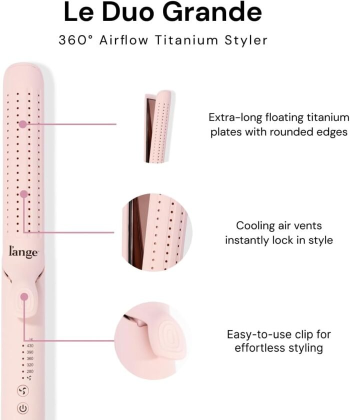 L'ANGE HAIR Le Duo Grande 360° Airflow Styler | 2-in-1 Curling Wand & Titanium Flat Iron Professional Hair Straightener and Curler with Cooling Air Vents to Lock in Style | Adjustable Temp (Blush) - Image 2