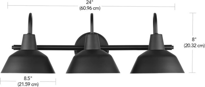 Globe Electric 65554 Barnyard 3-Light Vanity Light, Matte Black, White Interior Shades - Image 6