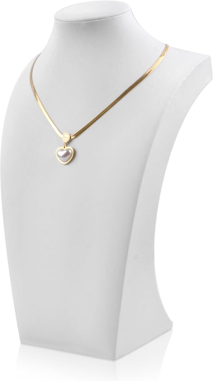 Homeanda White PU Leather Jewelry Jewellery Stand Necklace Pendant Chain Jewelry Bust Display Holder (13.4"x8.2")